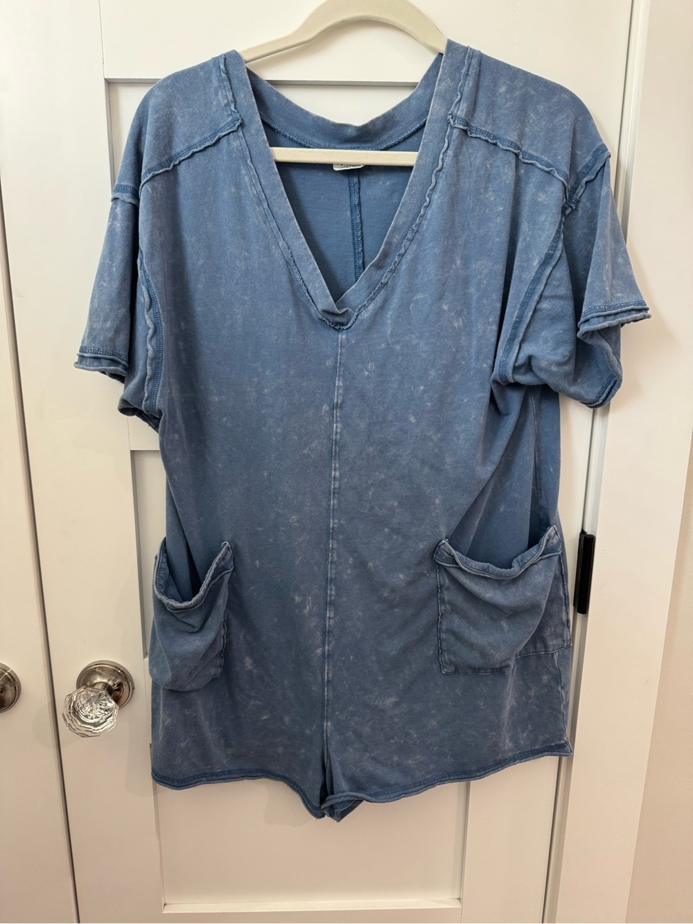 New In Women’s Washed Blue V-Neck Pocket Romper size S